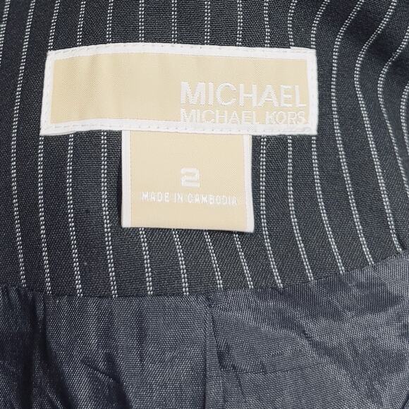Michael Kors Jacket Women's Size 2 Black Striped Career Work Blazer Button Front - Picture 5 of 8